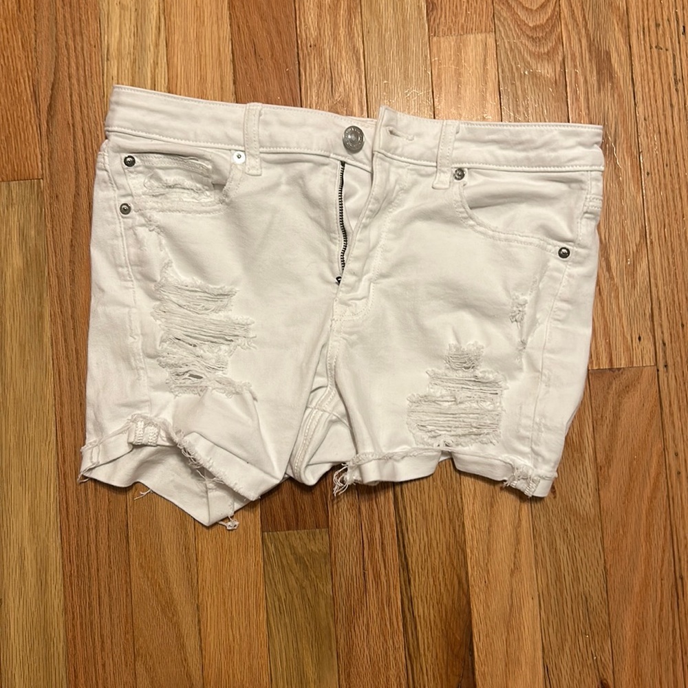 American Eagle white ripped jean shorts